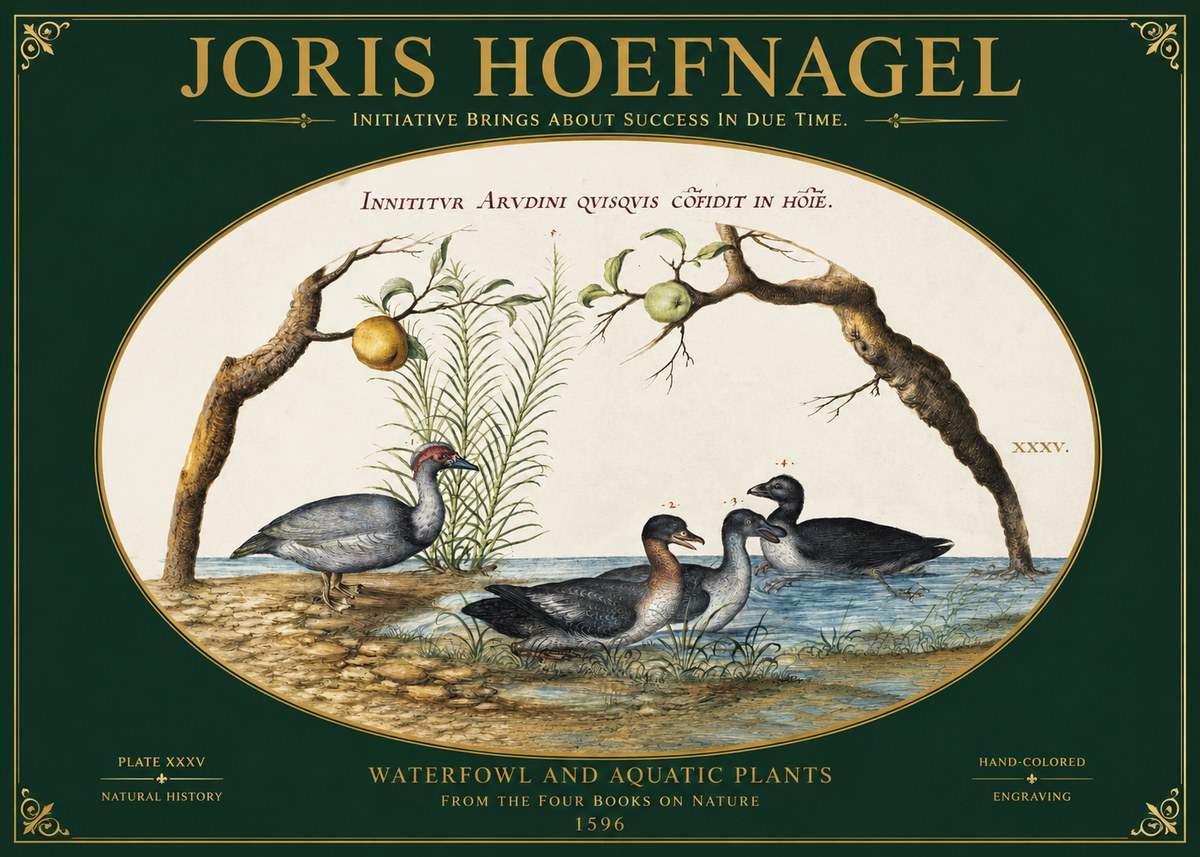 Joris Hoefnagel Waterfowl and Aquatic Plants No2 - Póster