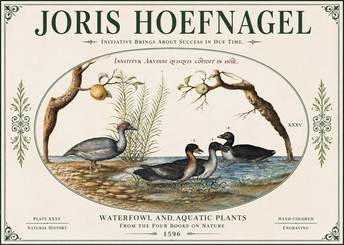 Joris Hoefnagel Waterfowl and Aquatic Plants No4 - Póster