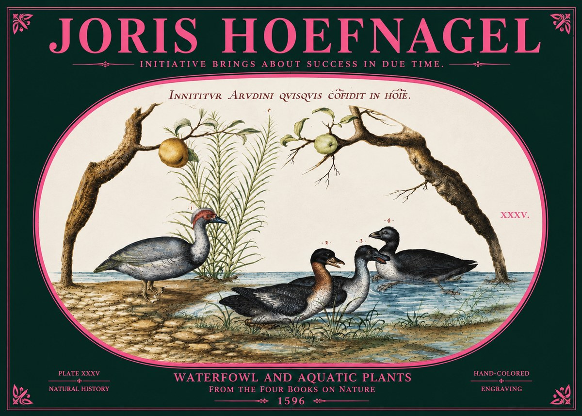 Joris Hoefnagel Waterfowl and Aquatic Plants No6 - Póster