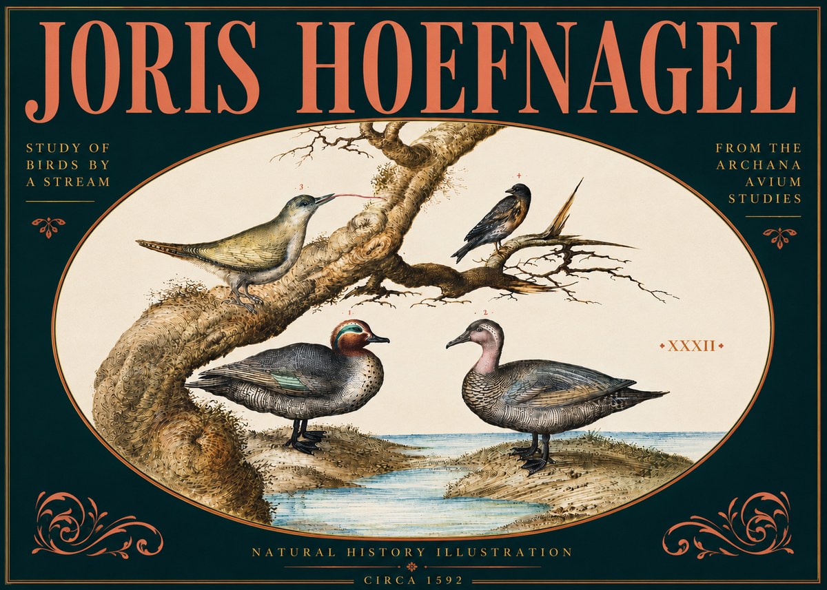 Joris Hoefnagel Study of Birds by a Stream No6 - Póster
