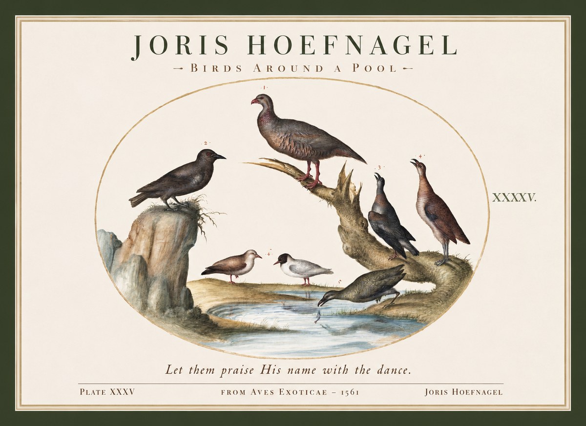 Joris Hoefnagel Birds Around a Pool No1 - Póster