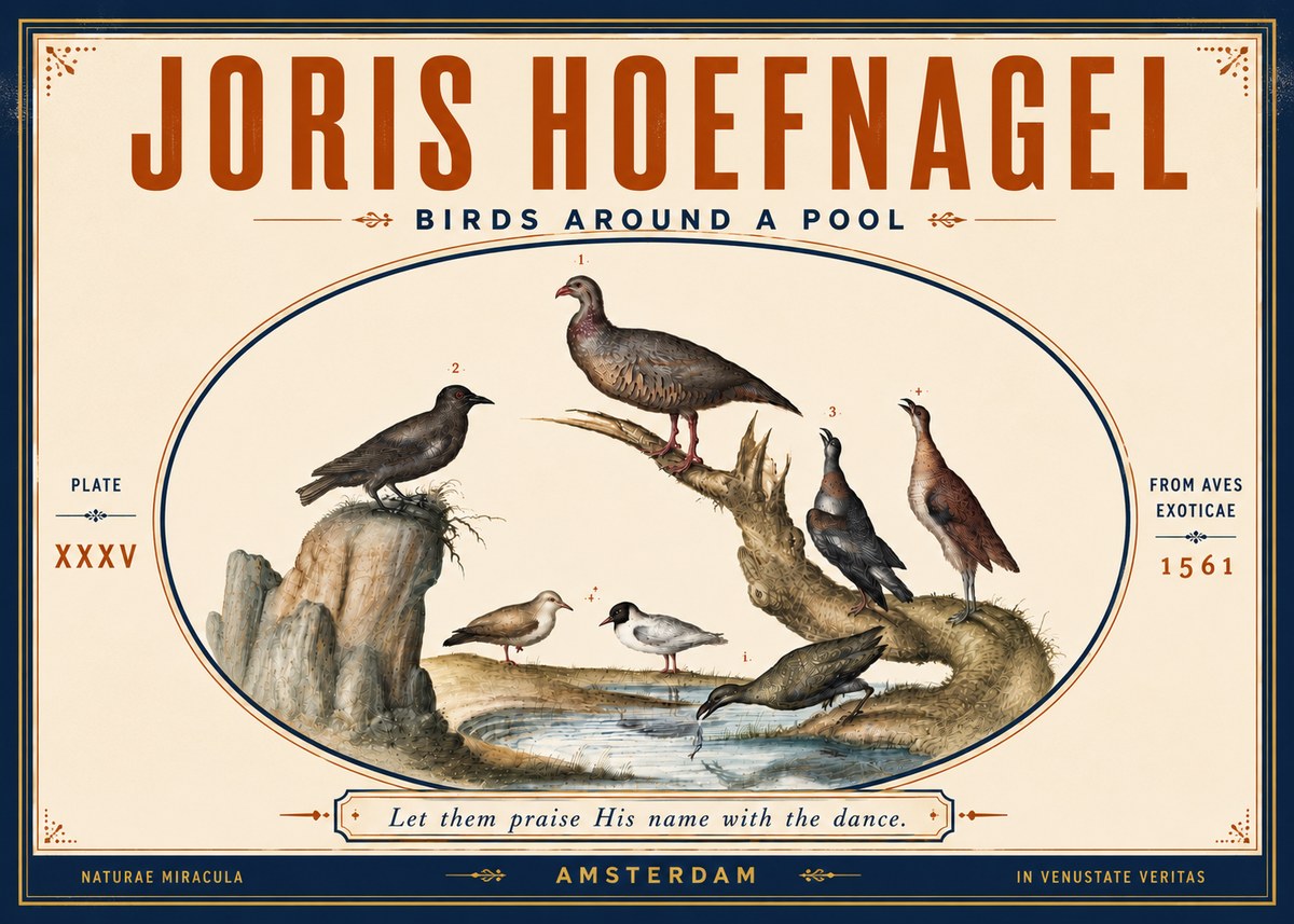 Joris Hoefnagel Birds Around a Pool No5 - Póster