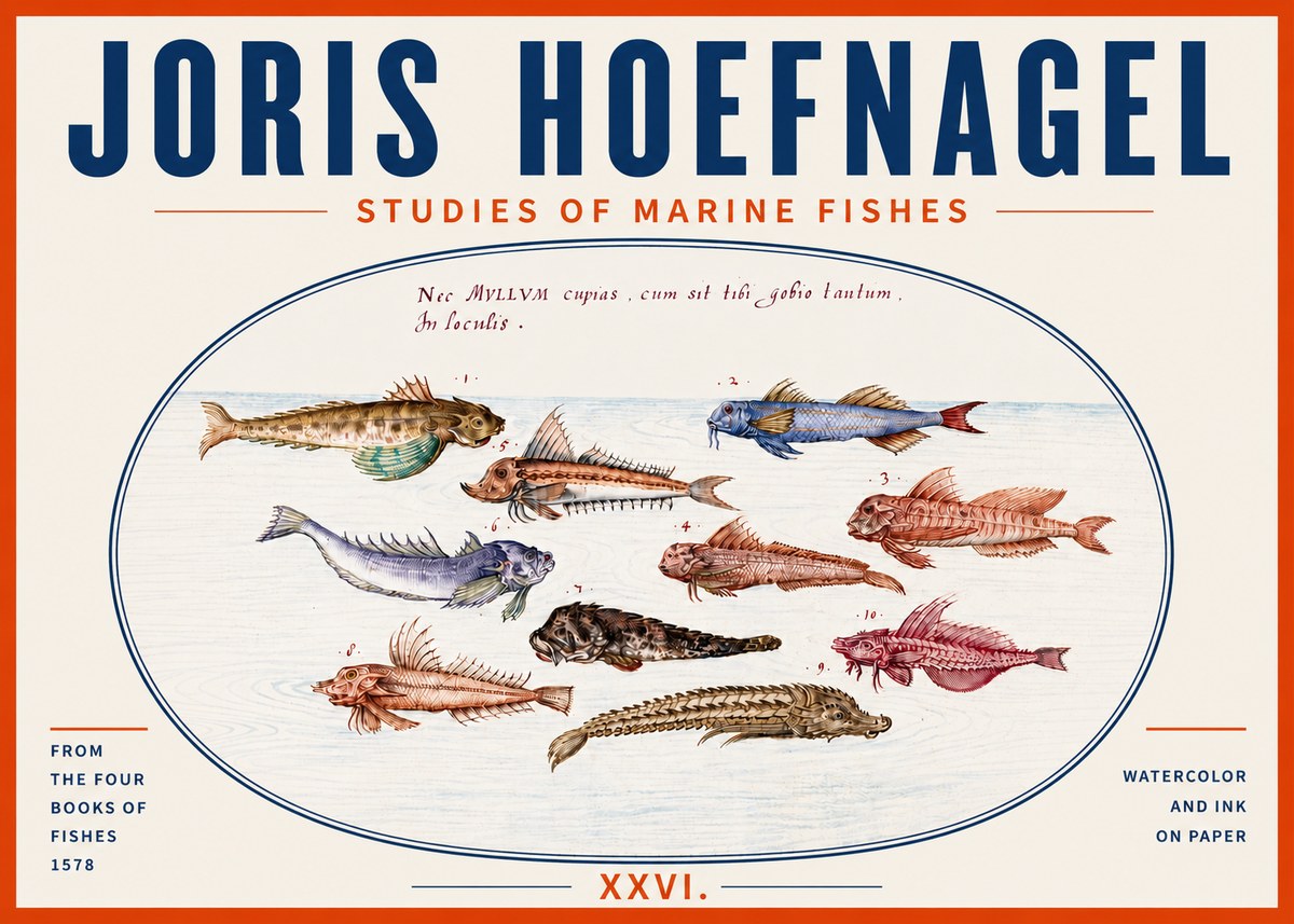 Joris Hoefnagel Studies of Marine Fishes No5 - Póster