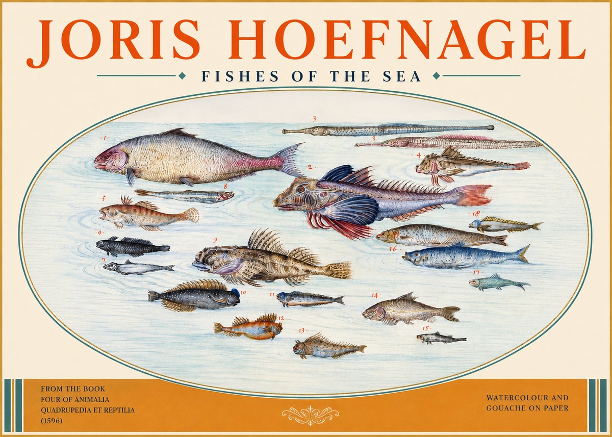 Joris Hoefnagel Fishes of the Sea III No3 - Póster
