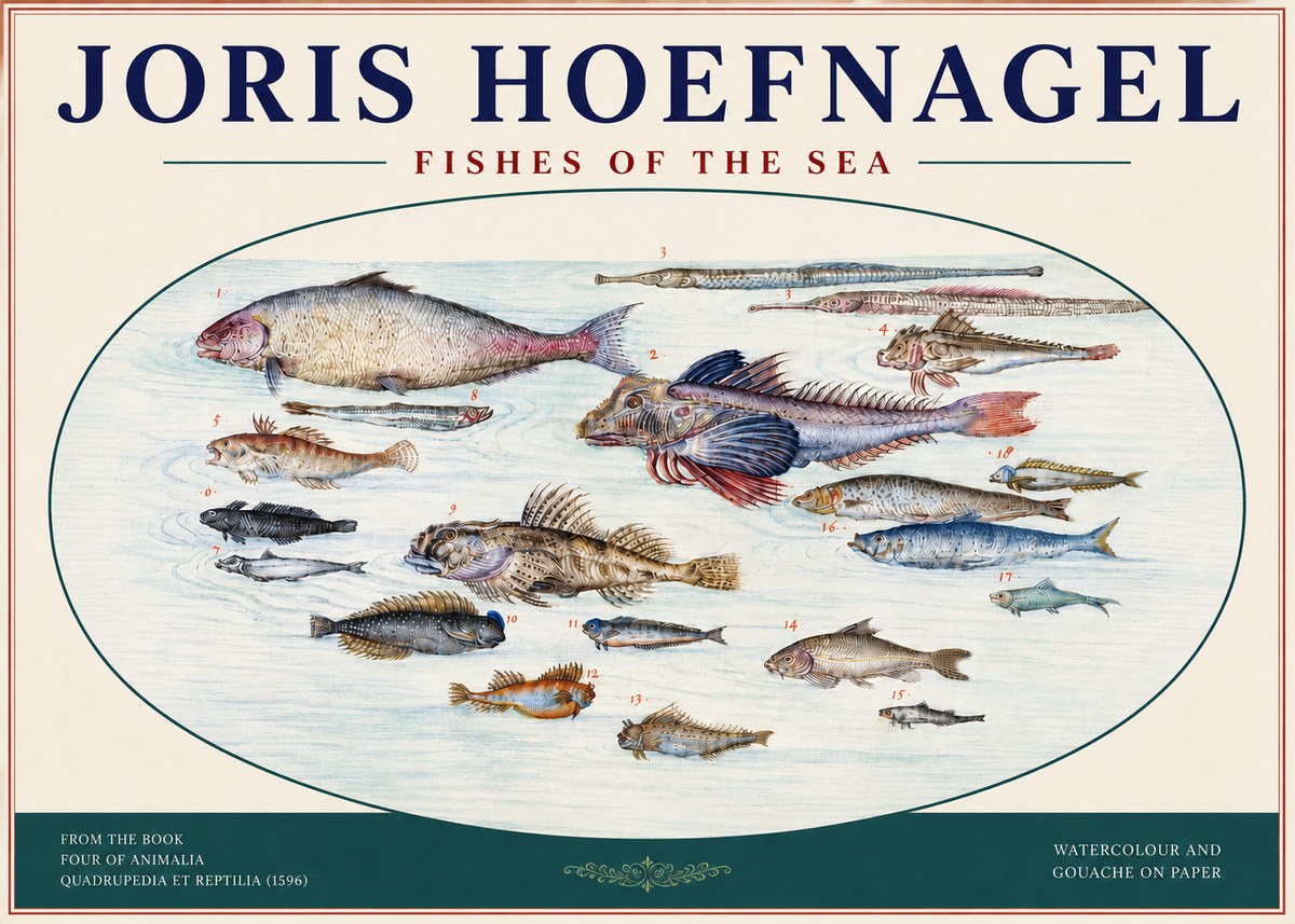 Joris Hoefnagel Fishes of the Sea III No4 - Póster