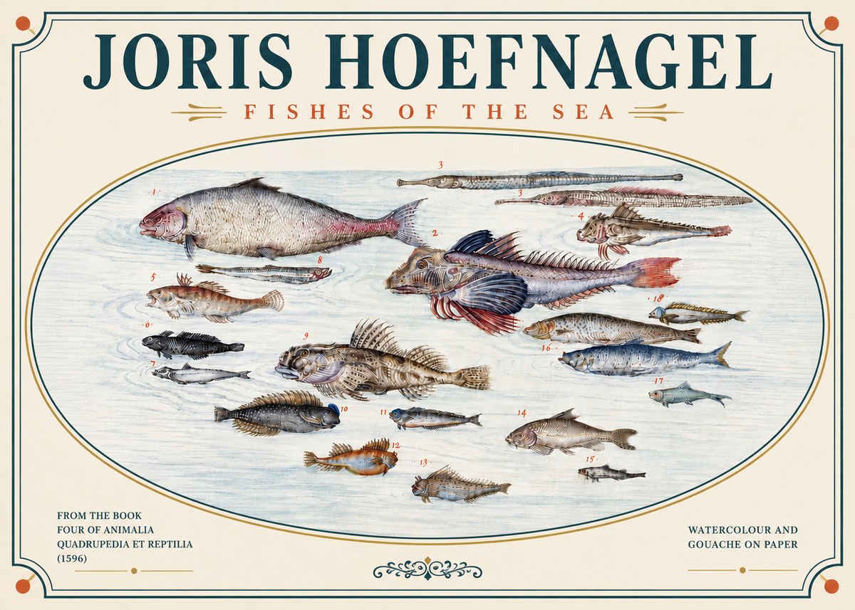 Joris Hoefnagel Fishes of the Sea III No5 - Póster