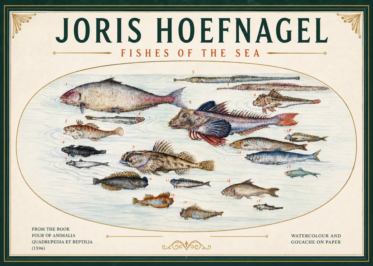 Joris Hoefnagel Fishes of the Sea III No6 - Póster