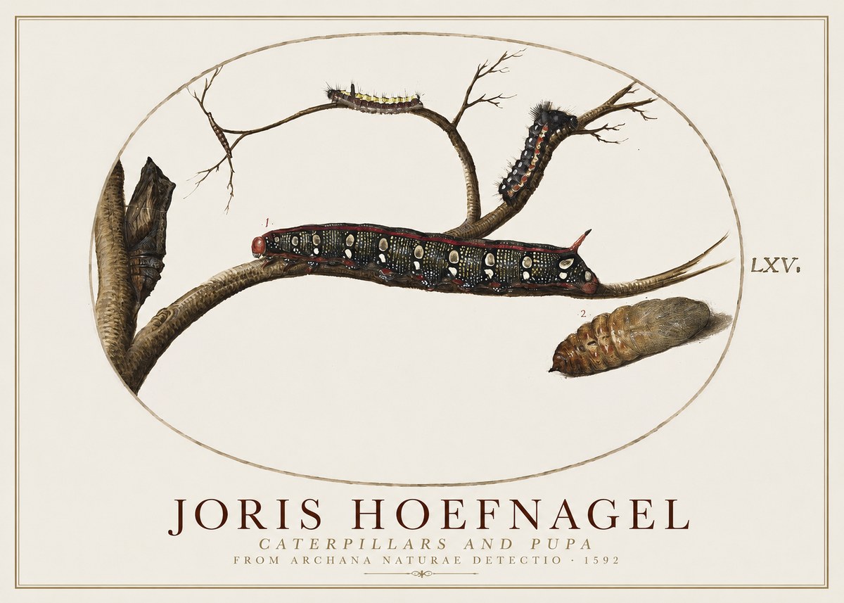 Joris Hoefnagel Caterpillars and Pupa No1 - Póster