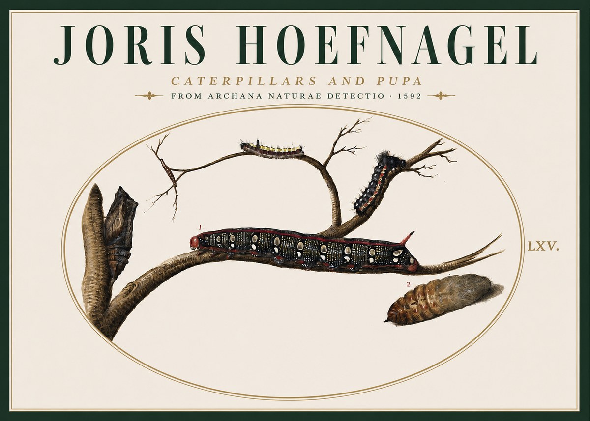 Joris Hoefnagel Caterpillars and Pupa No4 - Póster