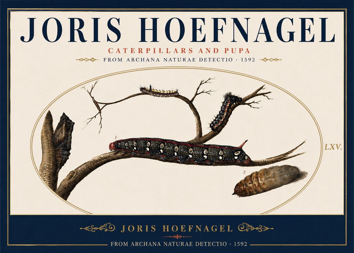 Joris Hoefnagel Caterpillars and Pupa No5 - Póster
