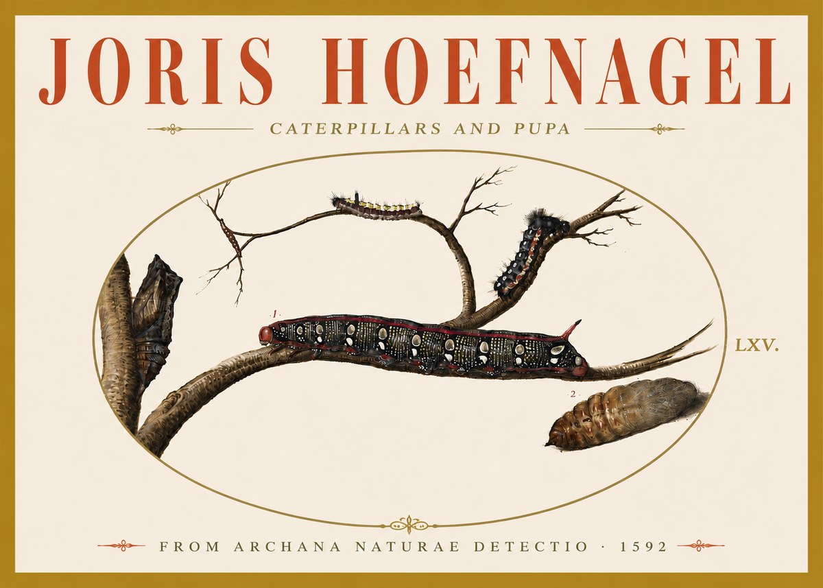 Joris Hoefnagel Caterpillars and Pupa No6 - Póster