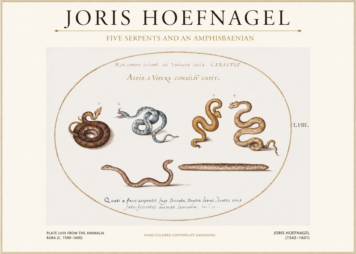 Joris Hoefnagel Five Serpents and an Amphisbaenian No1 - Póster