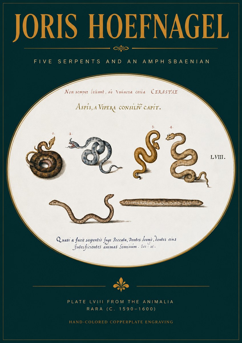 Joris Hoefnagel Five Serpents and an Amphisbaenian No2 - Póster