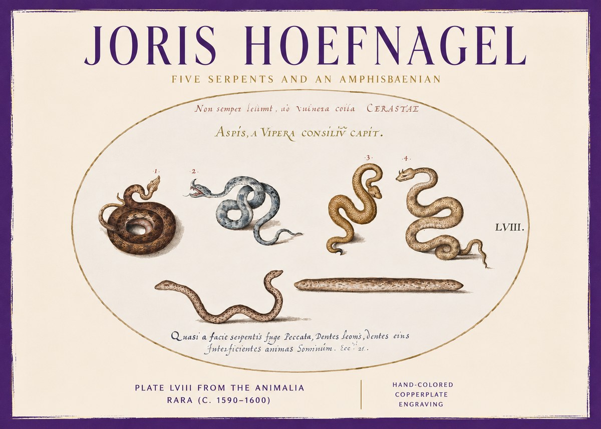 Joris Hoefnagel Five Serpents and an Amphisbaenian No3 - Póster