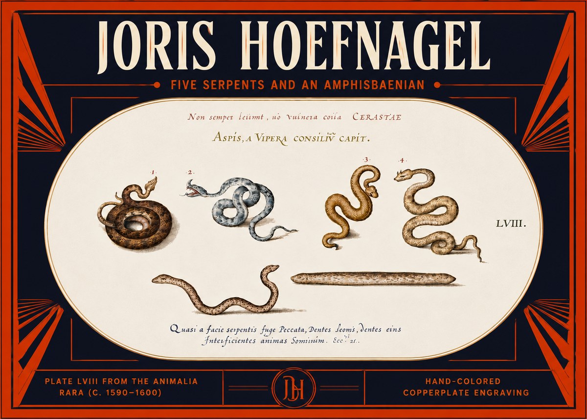 Joris Hoefnagel Five Serpents and an Amphisbaenian No5 - Póster