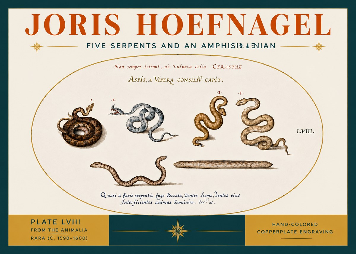 Joris Hoefnagel Five Serpents and an Amphisbaenian No6 - Póster