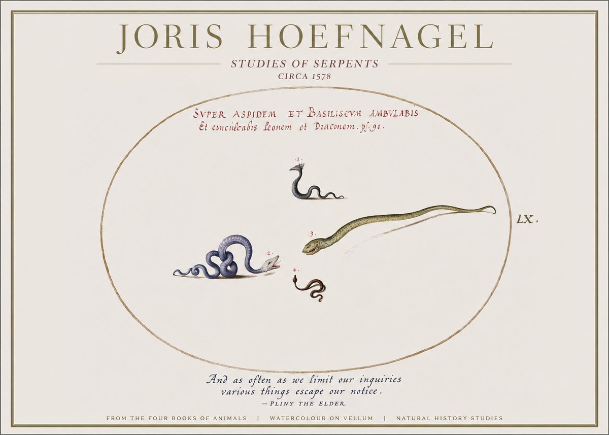 Joris Hoefnagel Studies of Serpents No1 - Póster