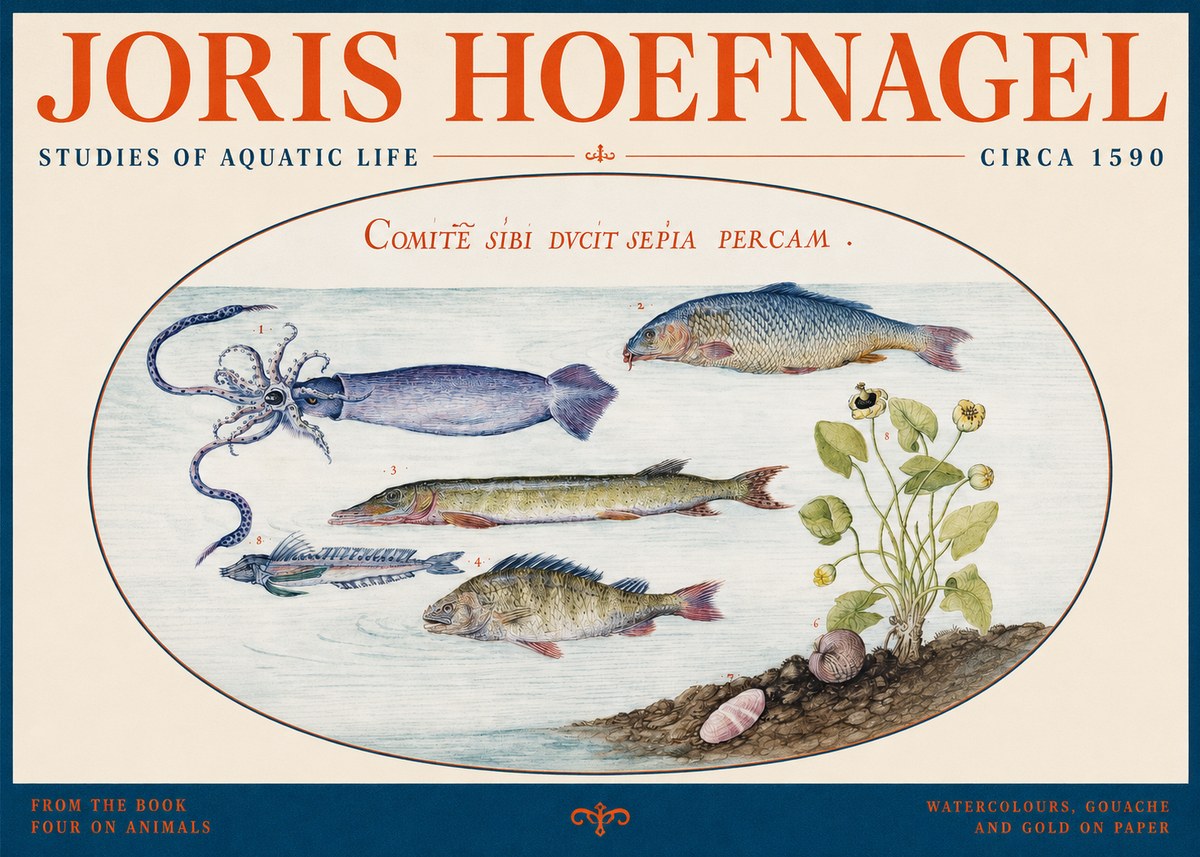 Joris Hoefnagel Comitẽ Sibi Ducit Sepia Percam. No2 - Póster