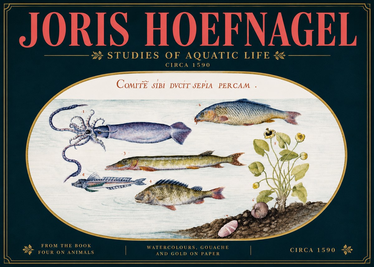 Joris Hoefnagel Comitẽ Sibi Ducit Sepia Percam. No5 - Póster