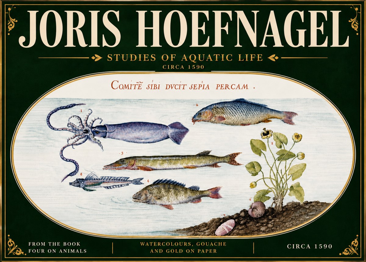 Joris Hoefnagel Comitẽ Sibi Ducit Sepia Percam. No6 - Póster