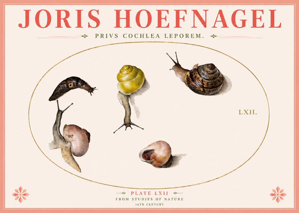 Joris Hoefnagel Privs Cochlea Leporem. No4 - Póster