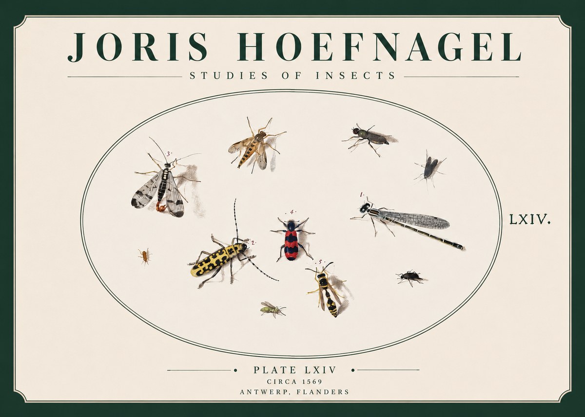 Joris Hoefnagel Studies of Insects - Plate Lxiv No3 - Póster