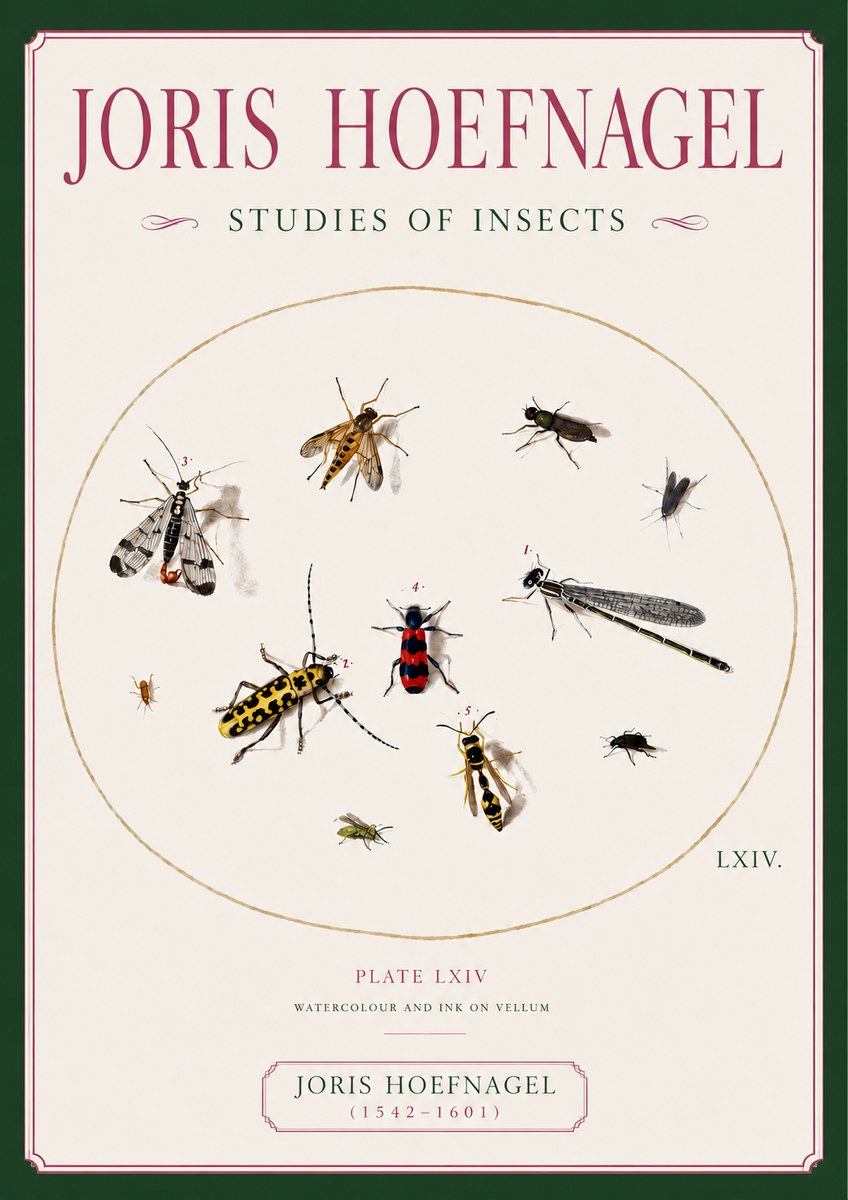 Joris Hoefnagel Studies of Insects - Plate Lxiv No6 - Póster