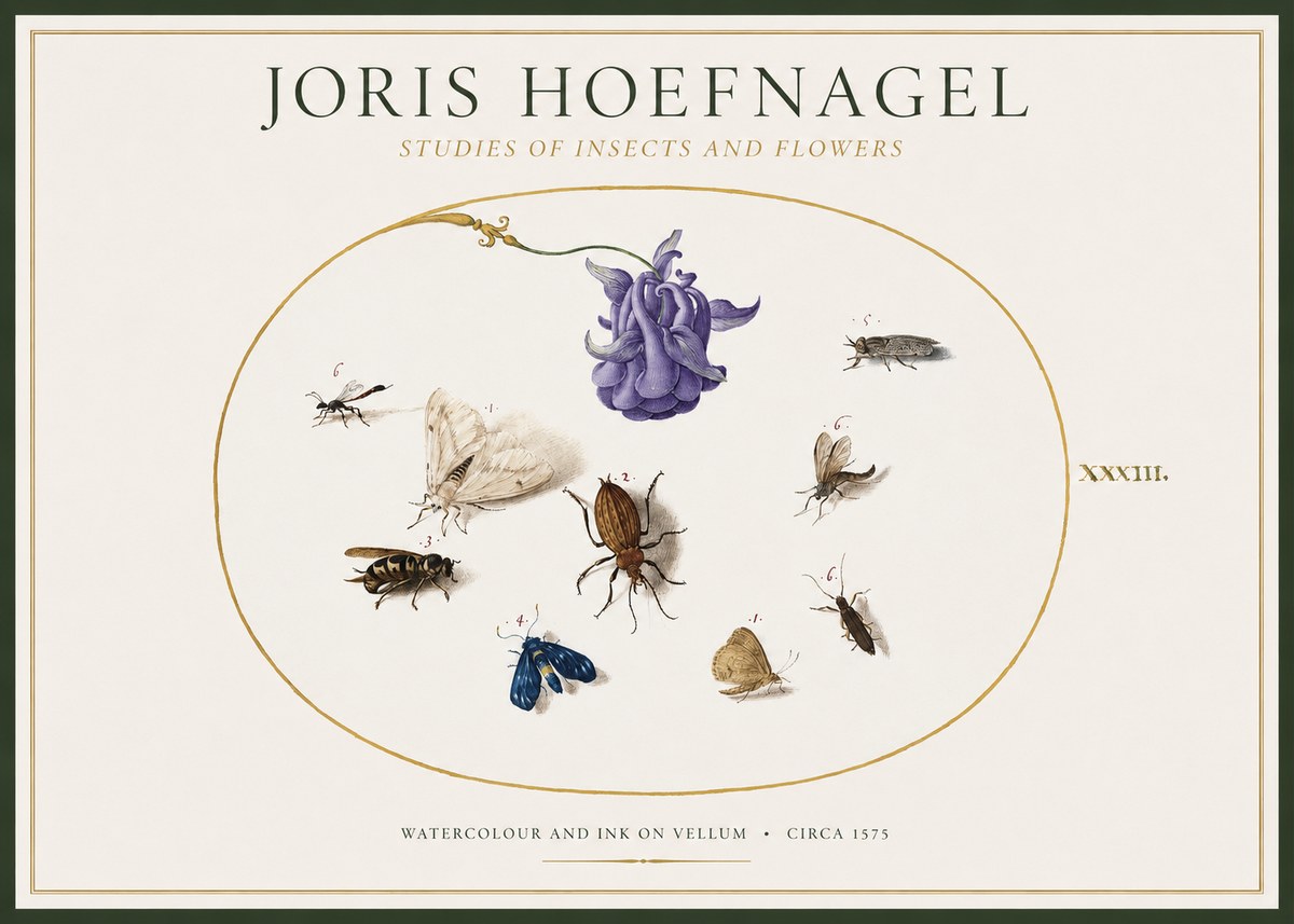 Joris Hoefnagel Studies of Insects and Flowers No1 - Póster