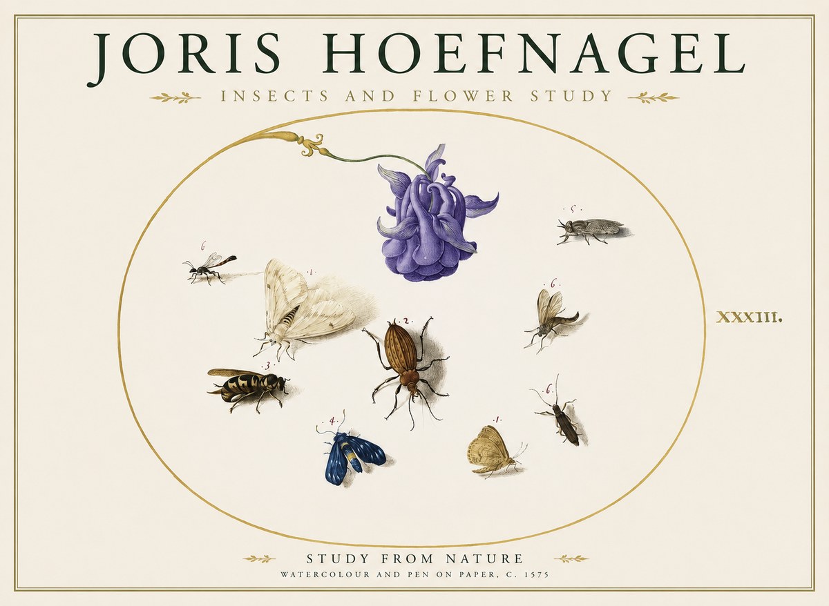 Joris Hoefnagel Studies of Insects and Flowers No2 - Póster