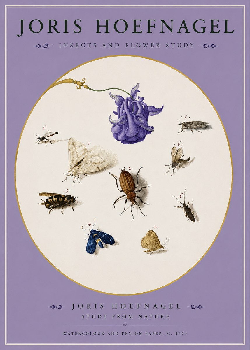 Joris Hoefnagel Studies of Insects and Flowers No3 - Póster