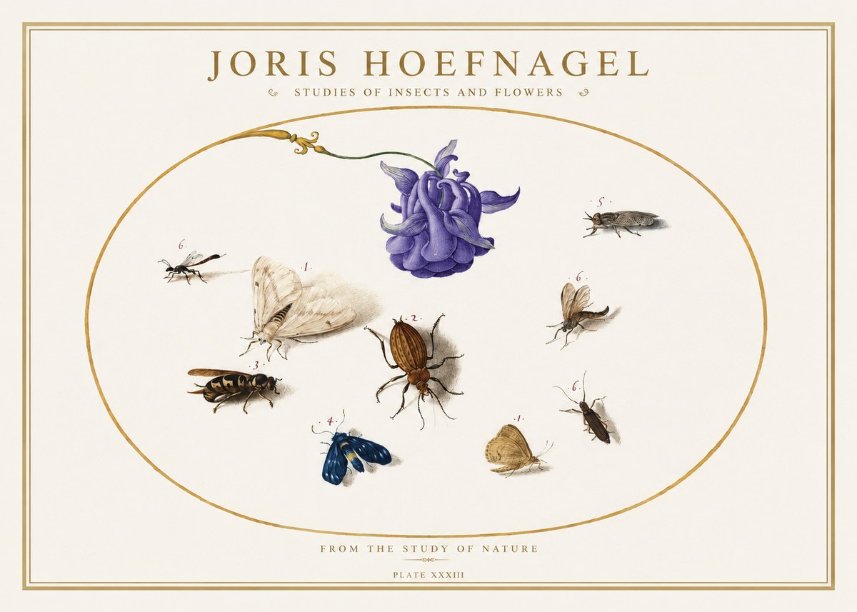 Joris Hoefnagel Studies of Insects and Flowers No5 - Póster