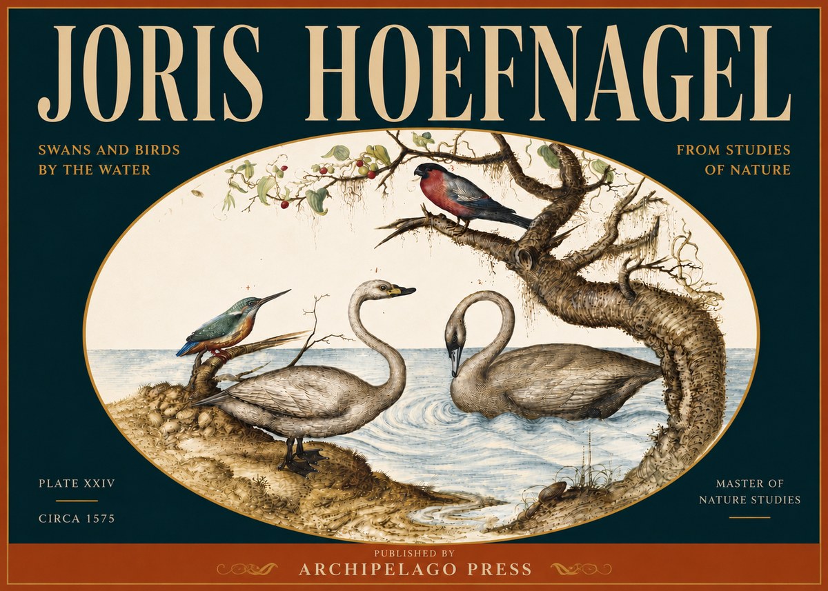 Joris Hoefnagel Swans and Birds by the Water No5 - Póster