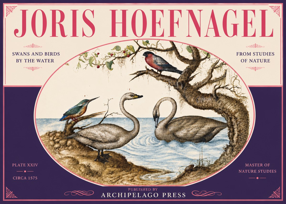 Joris Hoefnagel Swans and Birds by the Water No6 - Póster
