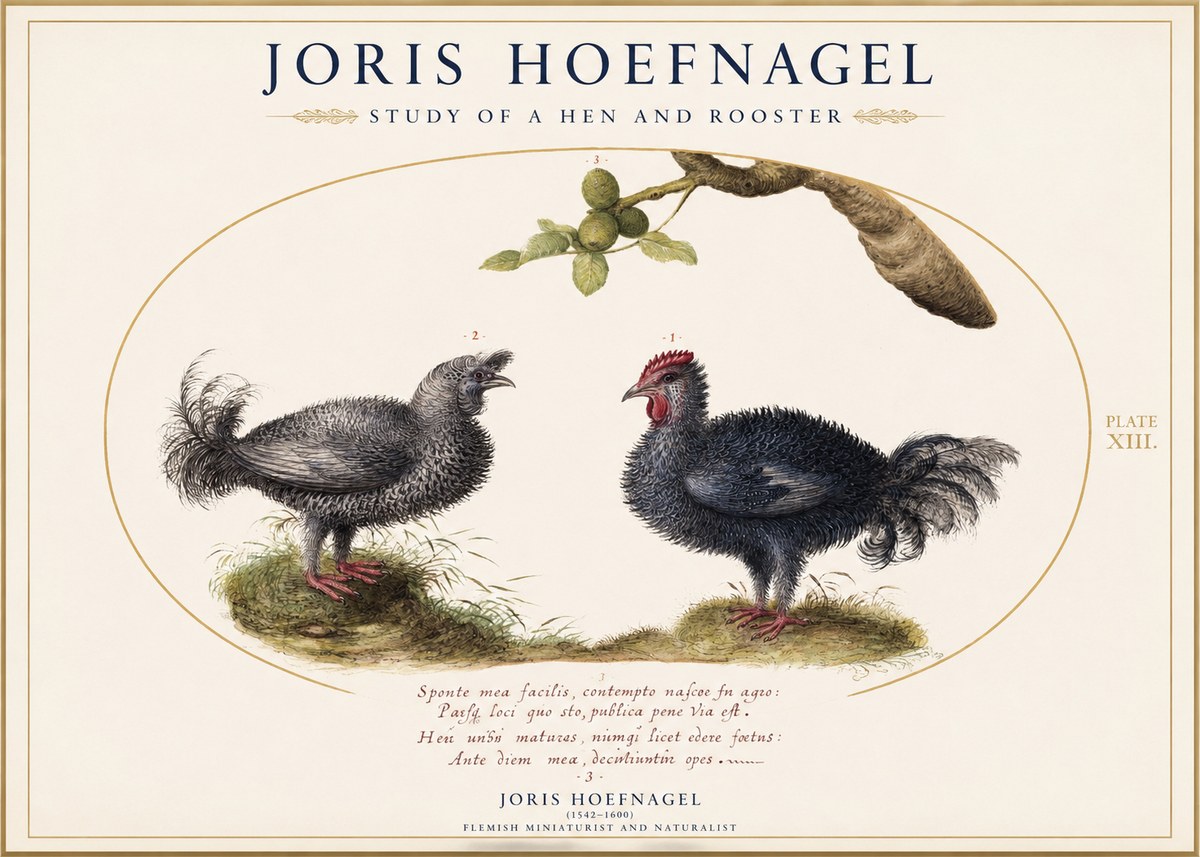Joris Hoefnagel Study of a Hen and Rooster No1 - Póster