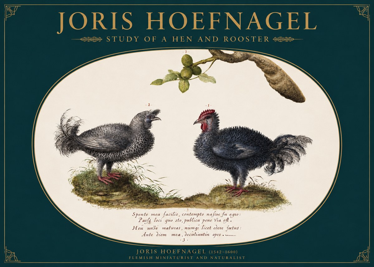 Joris Hoefnagel Study of a Hen and Rooster No2 - Póster