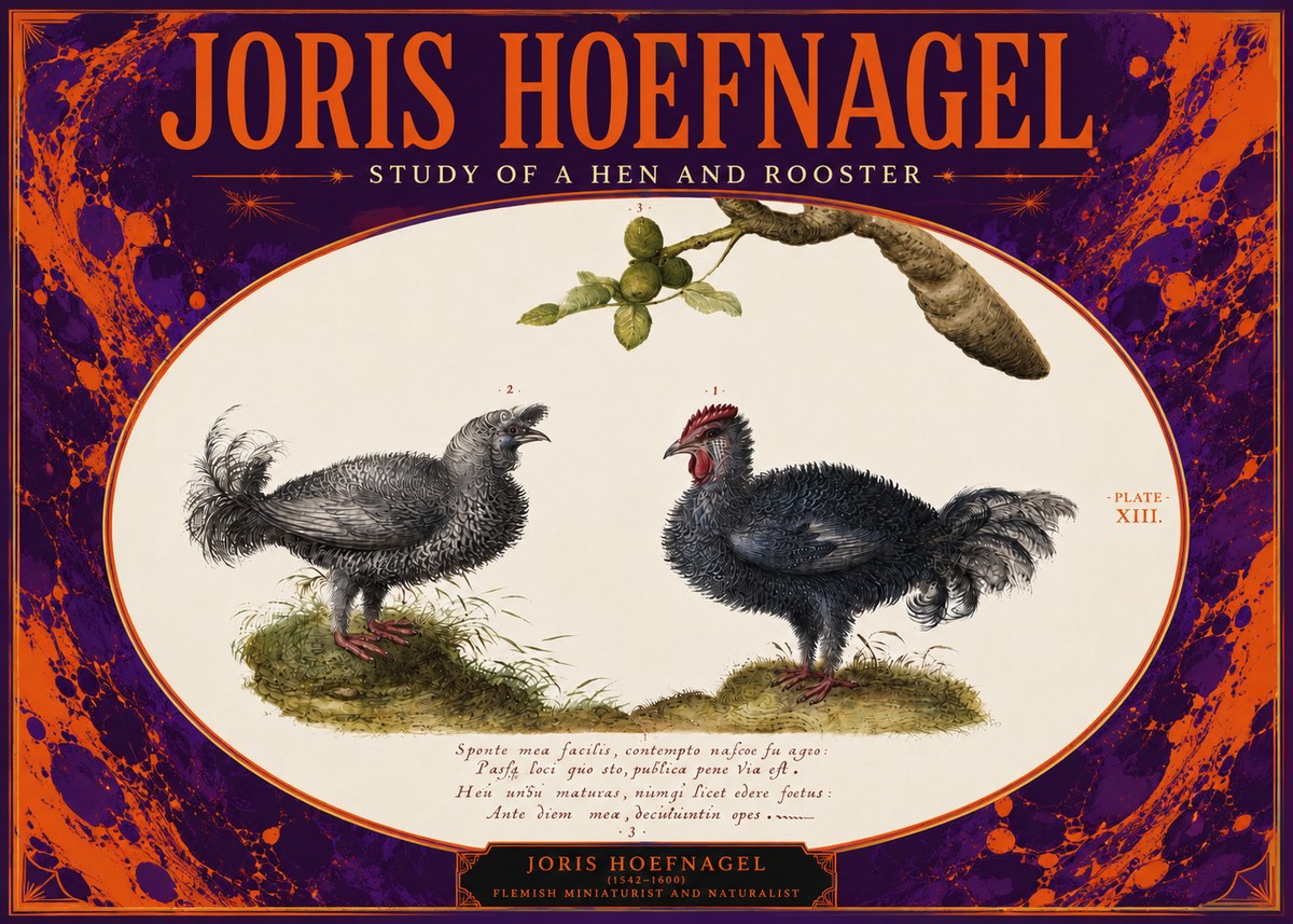 Joris Hoefnagel Study of a Hen and Rooster No4 - Póster