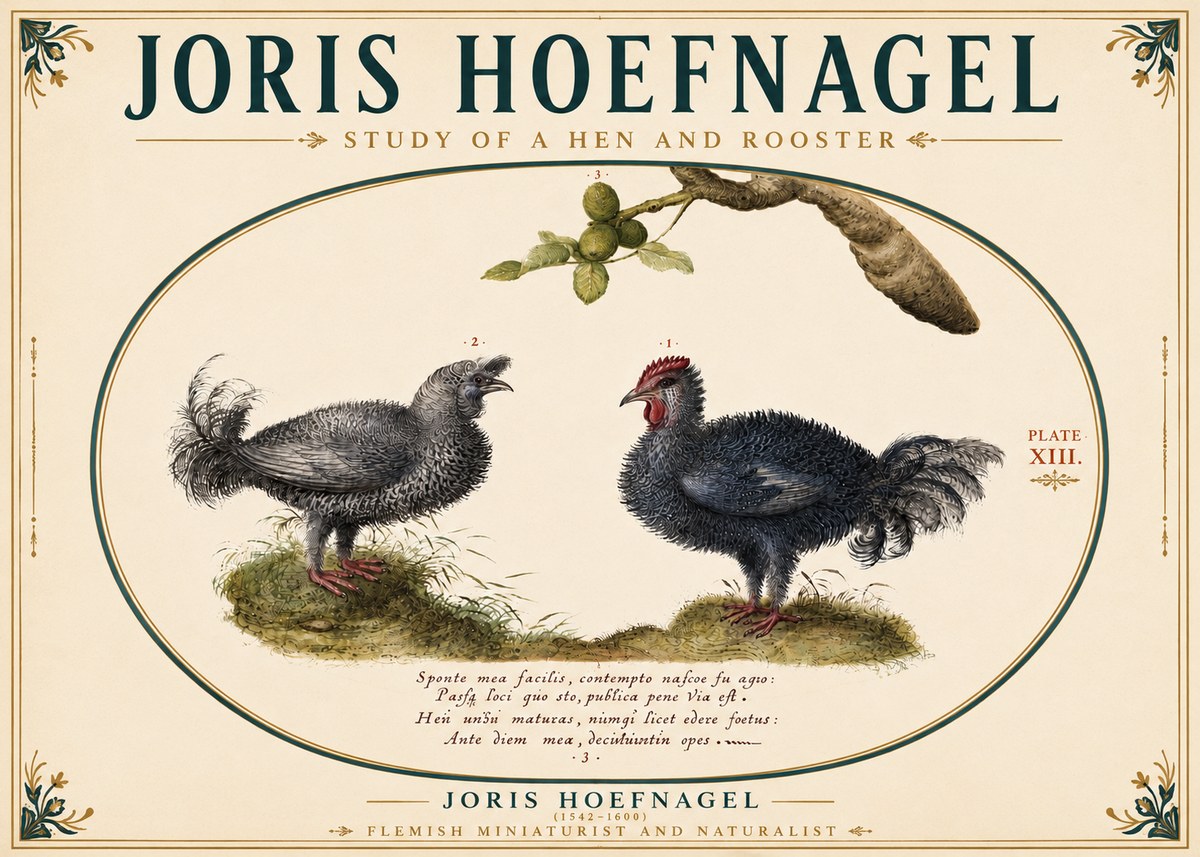 Joris Hoefnagel Study of a Hen and Rooster No6 - Póster