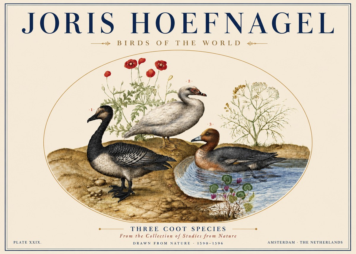 Joris Hoefnagel Three Coot Species No5 - Póster