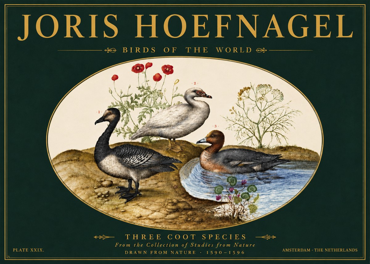 Joris Hoefnagel Three Coot Species No6 - Póster