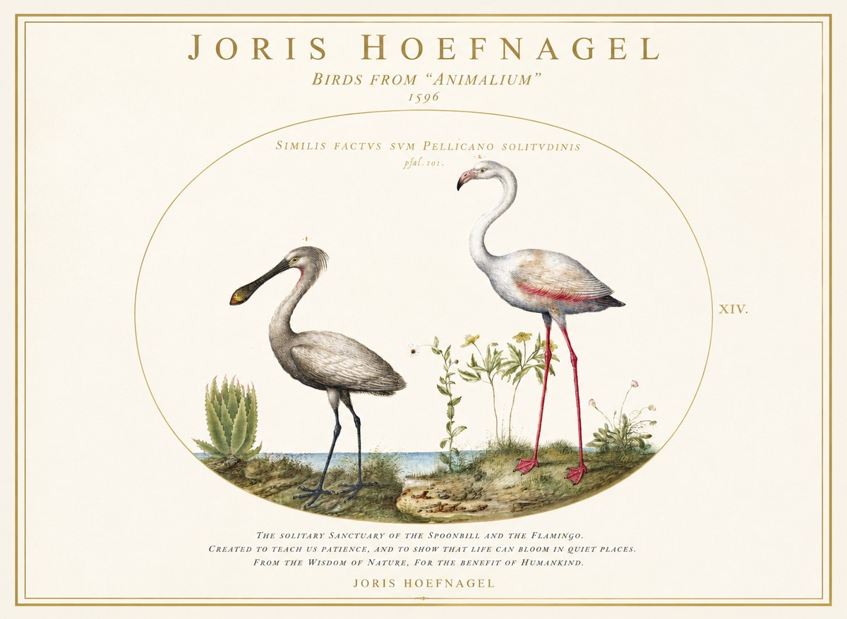 Joris Hoefnagel The Solitary Sanctuary of the Spoonbill and the Flamingo No1 - Póster