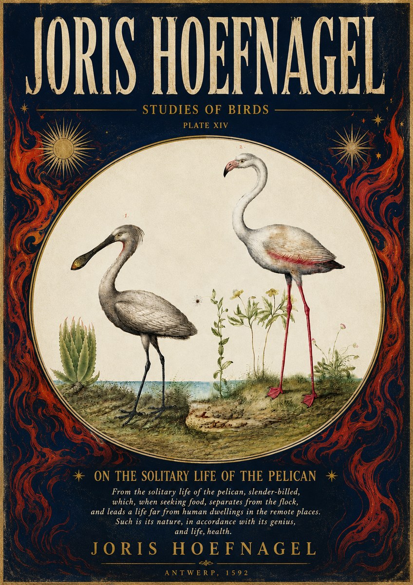 Joris Hoefnagel The Solitary Sanctuary of the Spoonbill and the Flamingo No6 - Póster