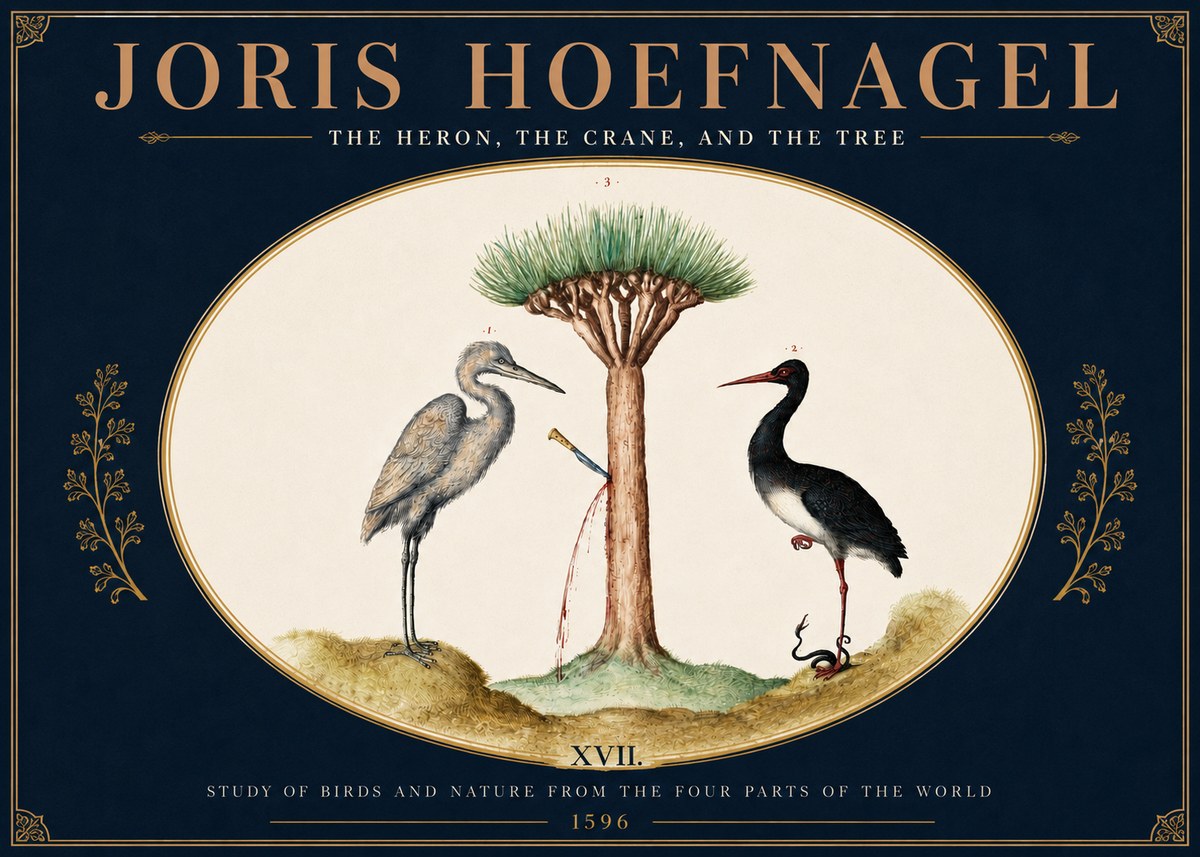 Joris Hoefnagel The Heron, the Crane, and the Tree No5 - Póster