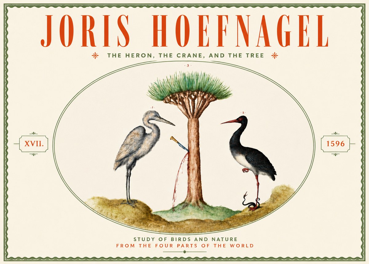 Joris Hoefnagel The Heron, the Crane, and the Tree No6 - Póster