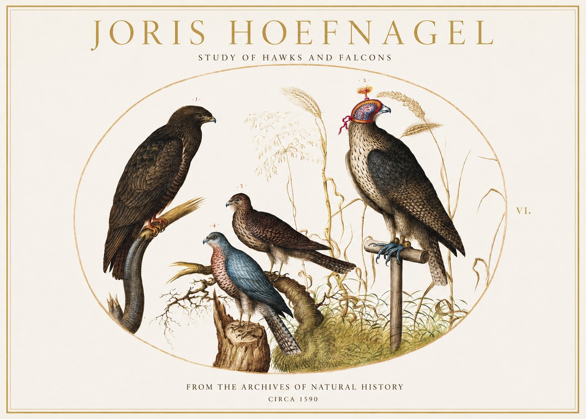 Joris Hoefnagel Studies of Hawks and Falcons No2 - Póster