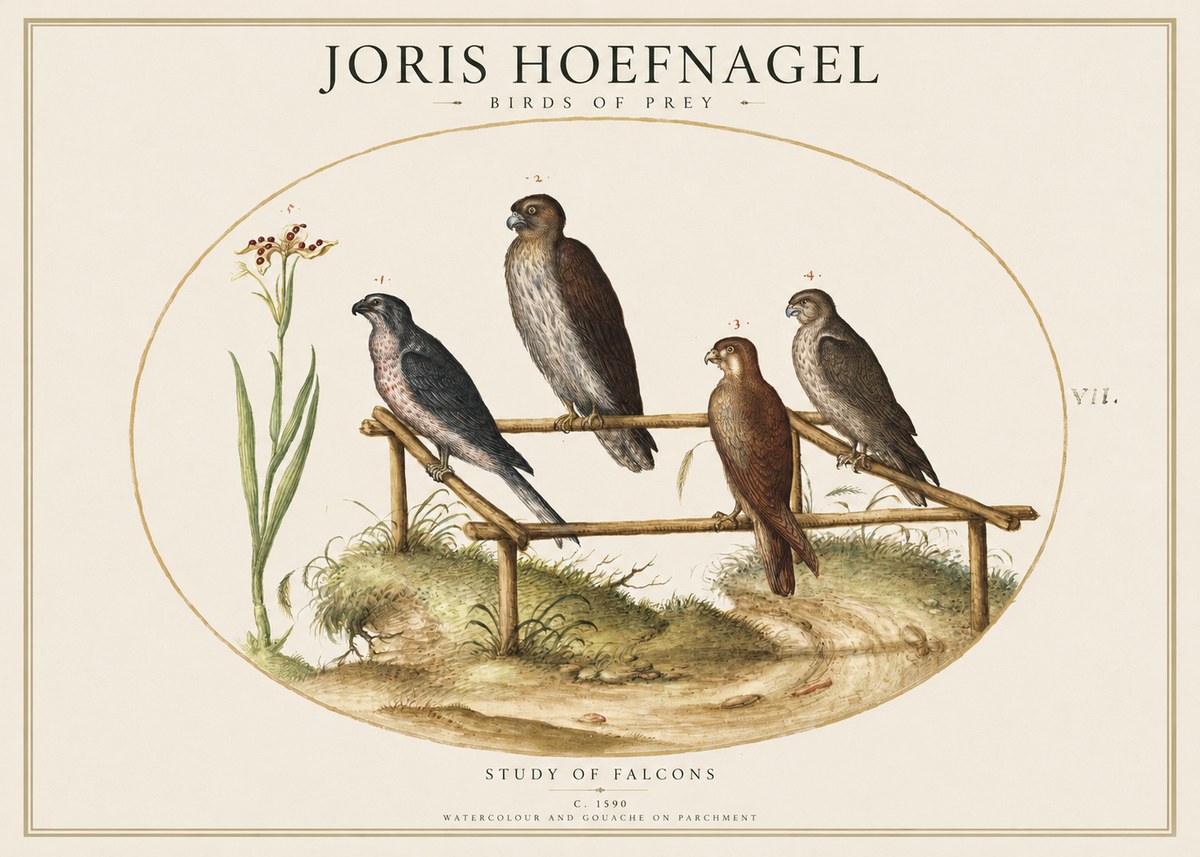 Joris Hoefnagel Study of Falcons No1 - Póster