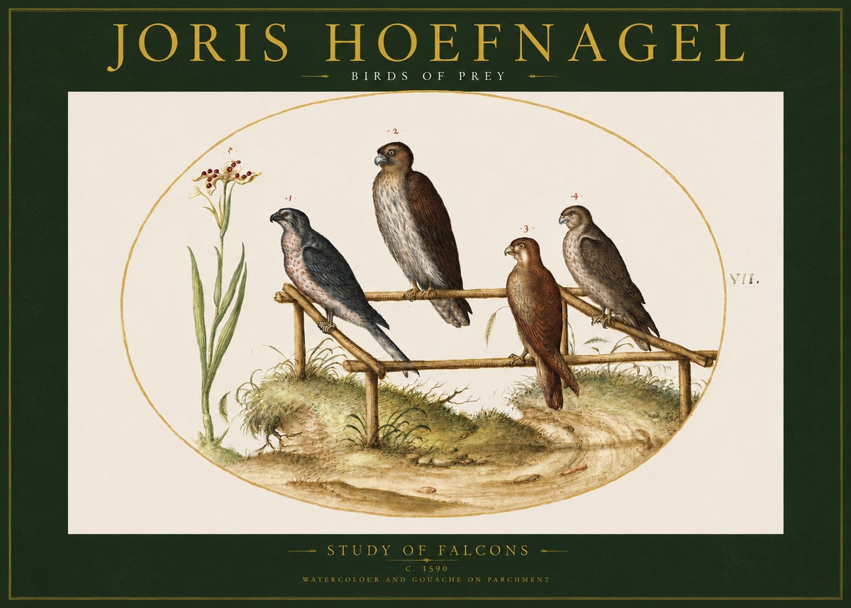 Joris Hoefnagel Study of Falcons No2 - Póster
