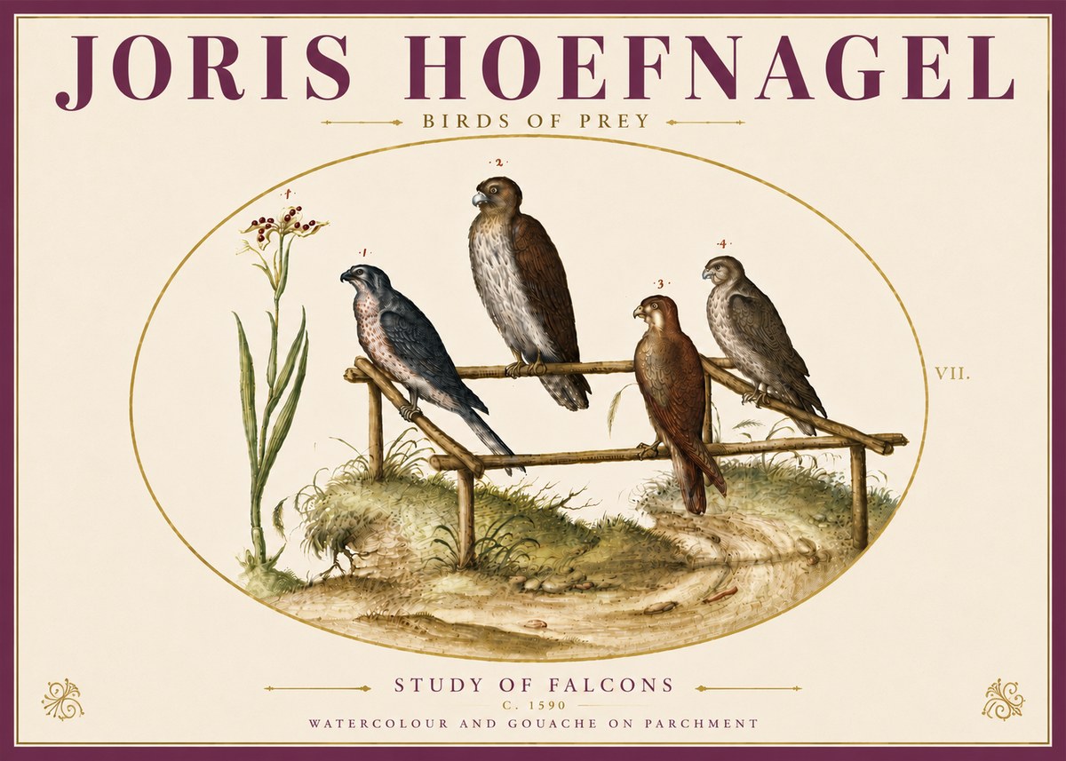 Joris Hoefnagel Study of Falcons No6 - Póster
