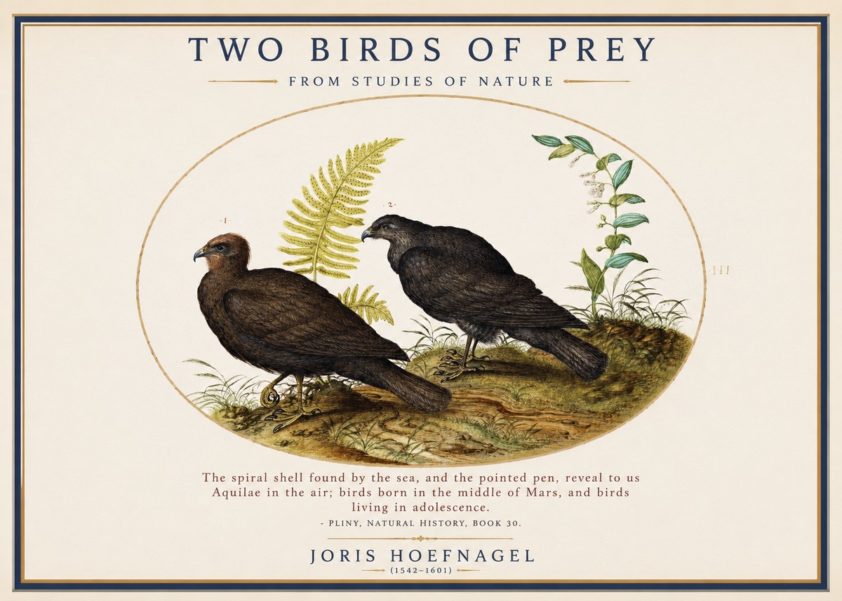 Joris Hoefnagel Two Birds of Prey - from Studies of Nature No1 - Póster