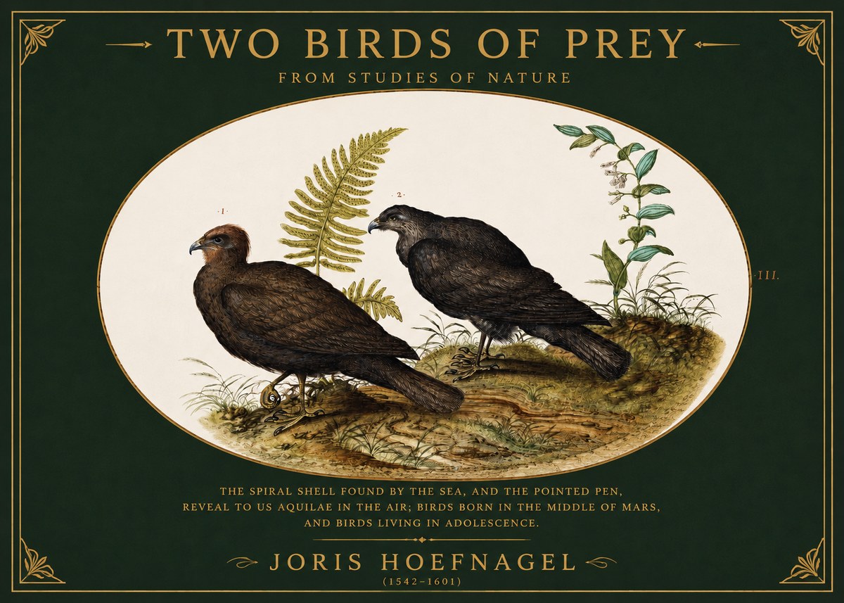Joris Hoefnagel Two Birds of Prey - from Studies of Nature No2 - Póster