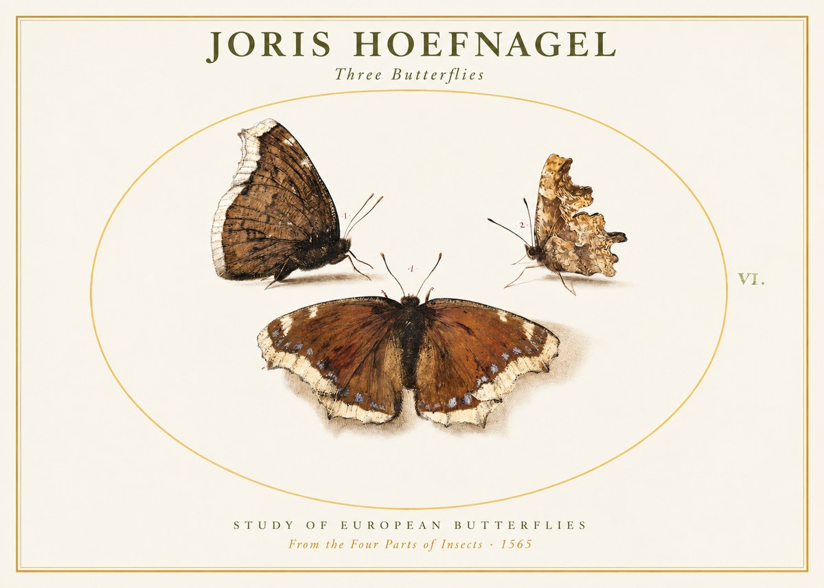 Joris Hoefnagel Three Butterflies I No1 - Póster